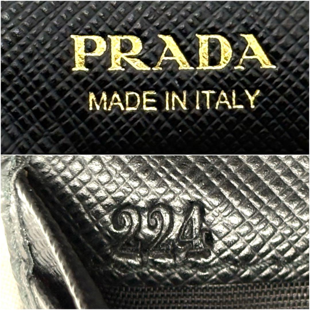 極美品◆PRADA 二つ折り財布 サフィアーノ レザー ゴールドロゴ 黒