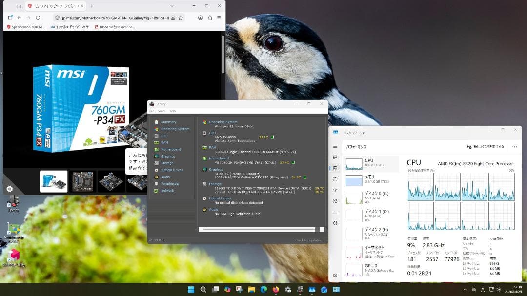 デスクトップPC AMD FX8320 ＋SSD＋HDD＋RAM8G WIN11