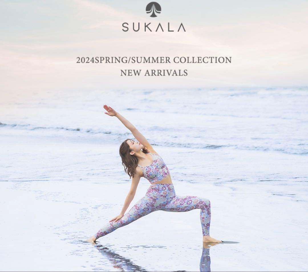 最終価格【SUKALA】花柄プリント ヨガウェアセット（S/ホワイト×ピンク）
