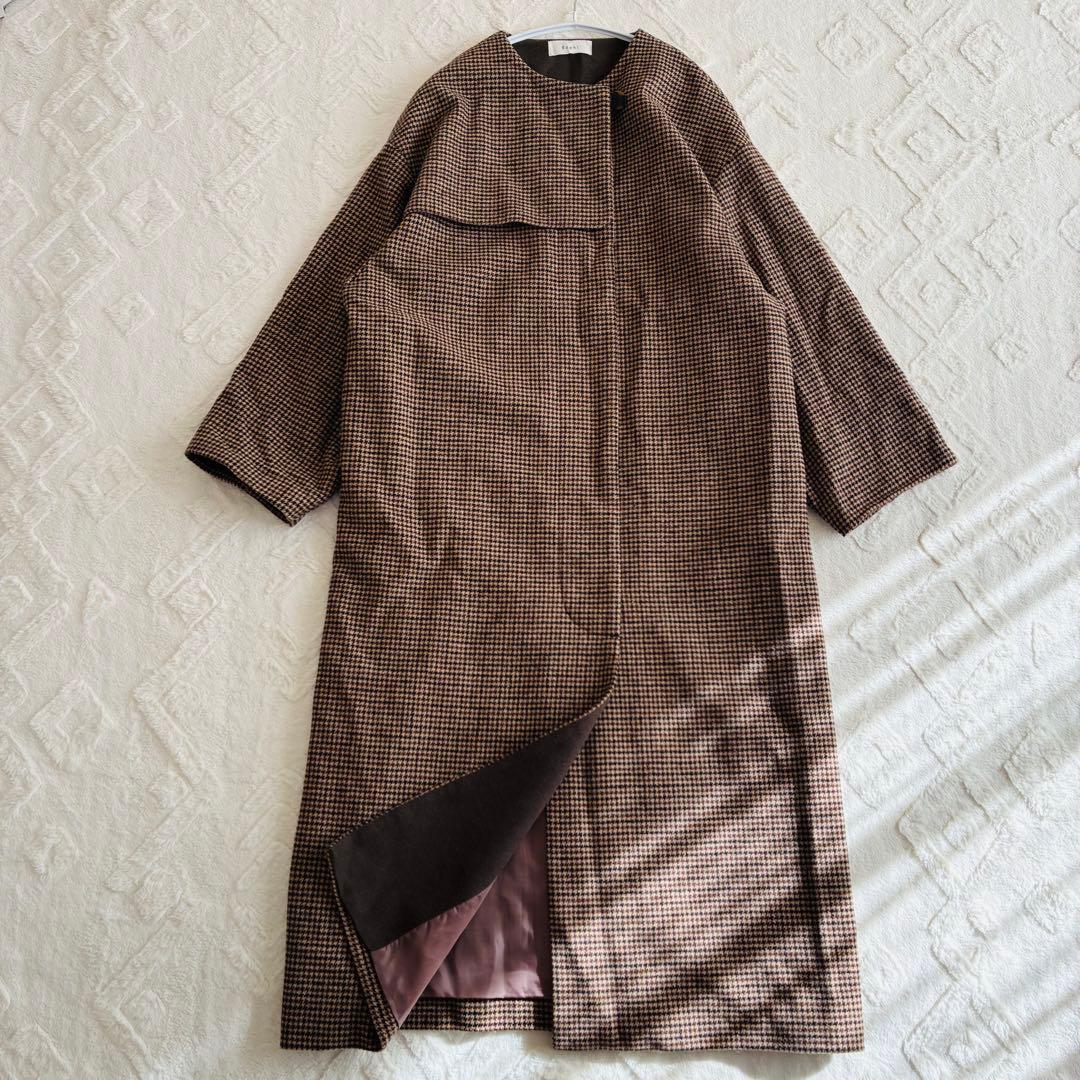 ジャケット・アウター Eaphi no collar wool check coat