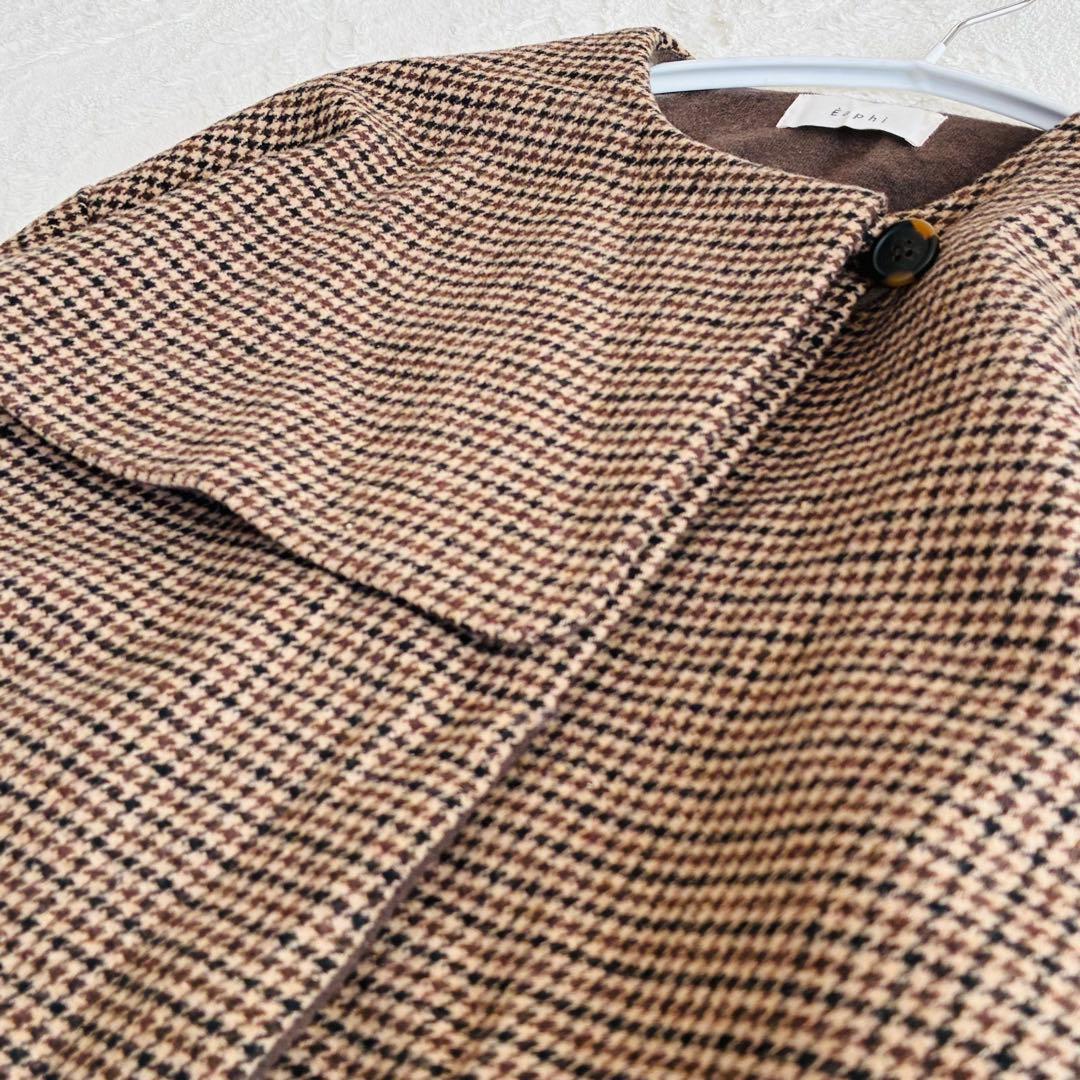 ジャケット・アウター Eaphi no collar wool check coat