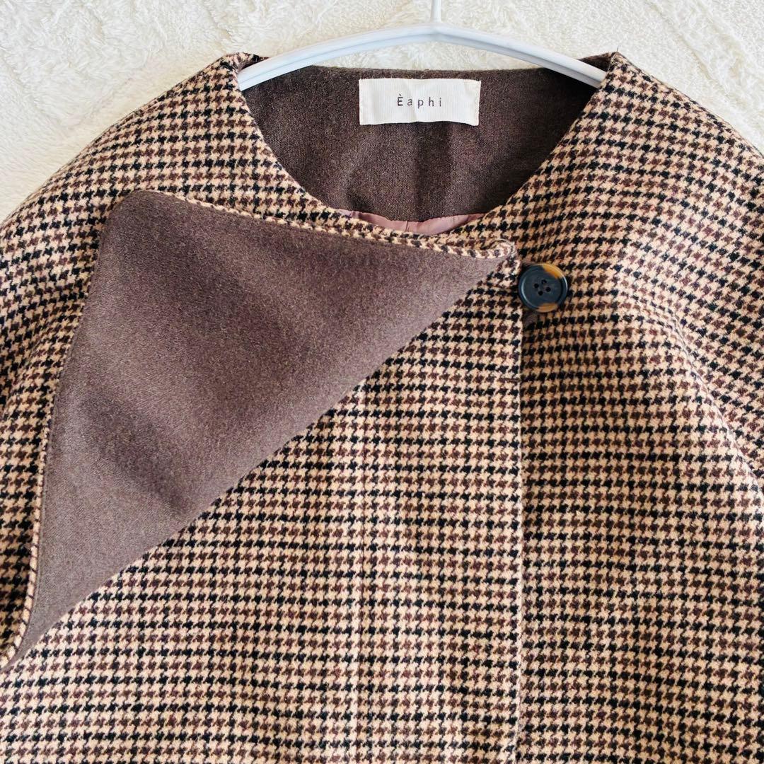 ジャケット・アウター Eaphi no collar wool check coat