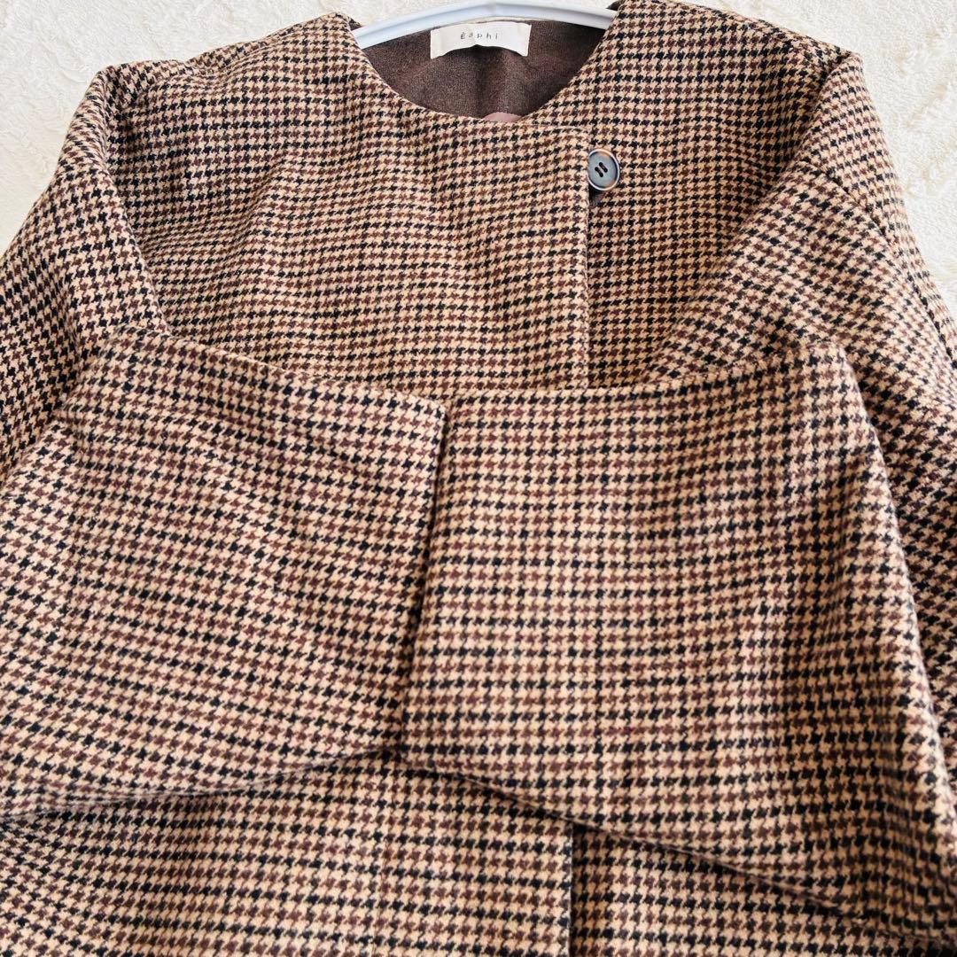 ジャケット・アウター Eaphi no collar wool check coat