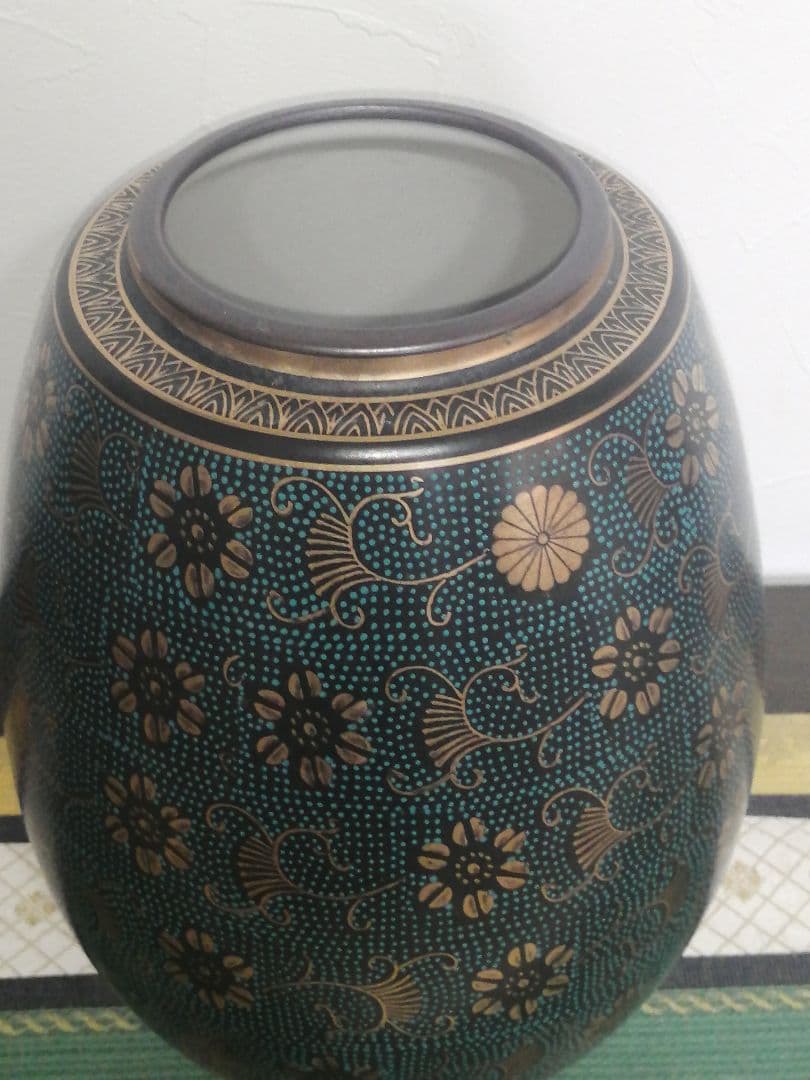 九谷 仙龍 青粒 金彩 花唐草 花瓶