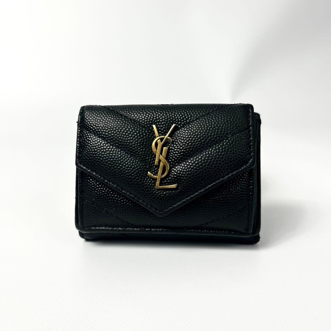 希少✨サンローラン 三つ折り財布 YSL カサンドラ キャビアスキン ブラック