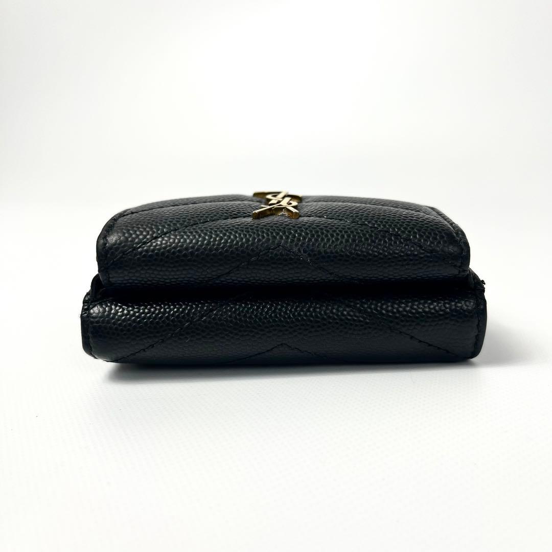 希少✨サンローラン 三つ折り財布 YSL カサンドラ キャビアスキン ブラック