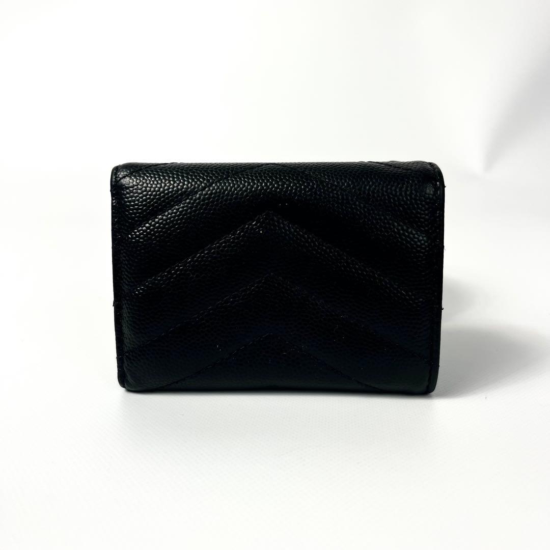 希少✨サンローラン 三つ折り財布 YSL カサンドラ キャビアスキン ブラック