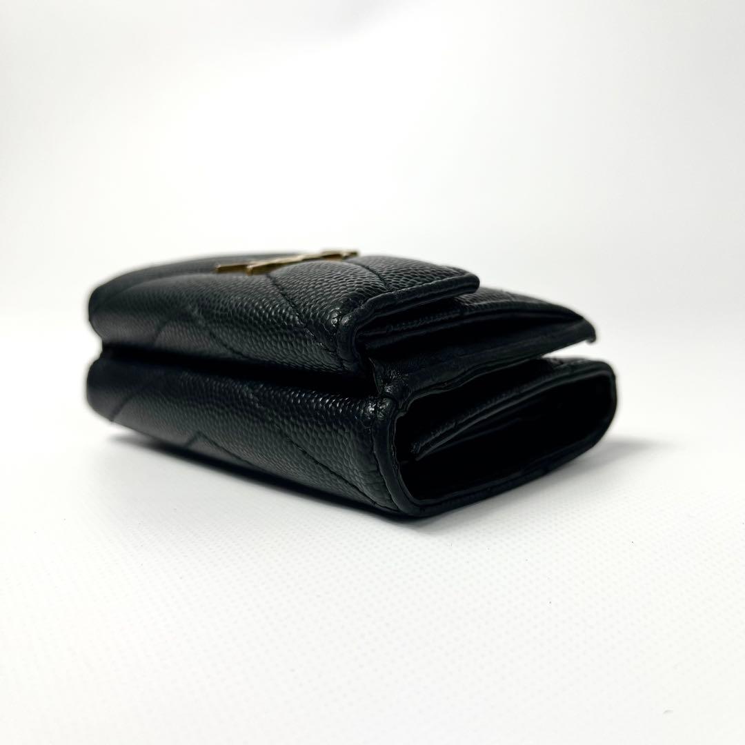 希少✨サンローラン 三つ折り財布 YSL カサンドラ キャビアスキン ブラック