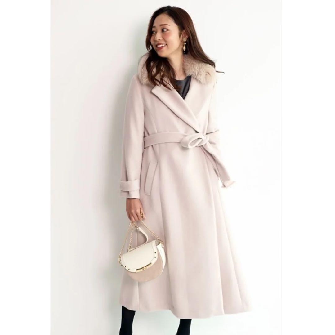 JUSGLITTY ファー付ベルテッドコート