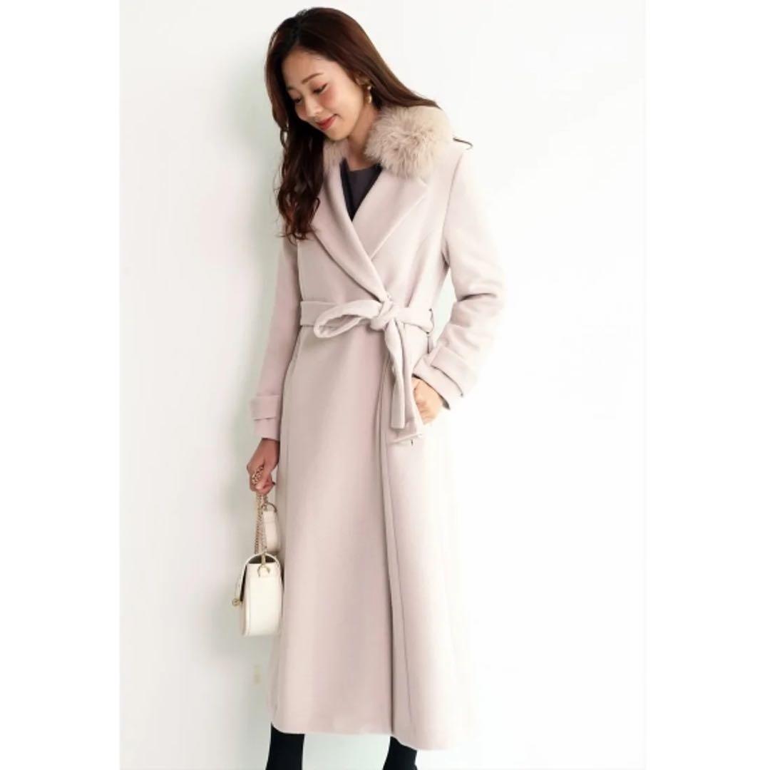 JUSGLITTY ファー付ベルテッドコート