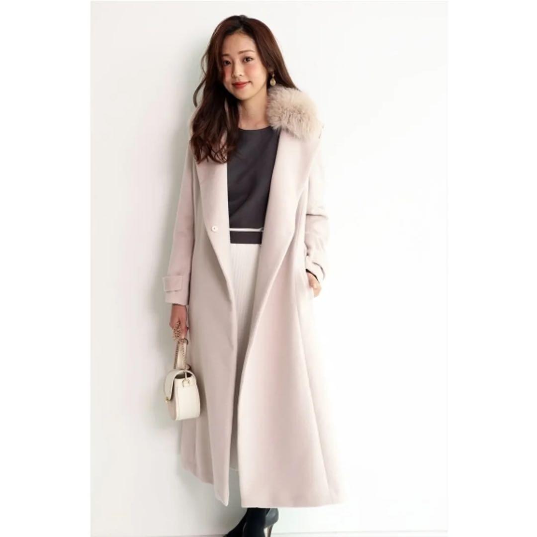 JUSGLITTY ファー付ベルテッドコート