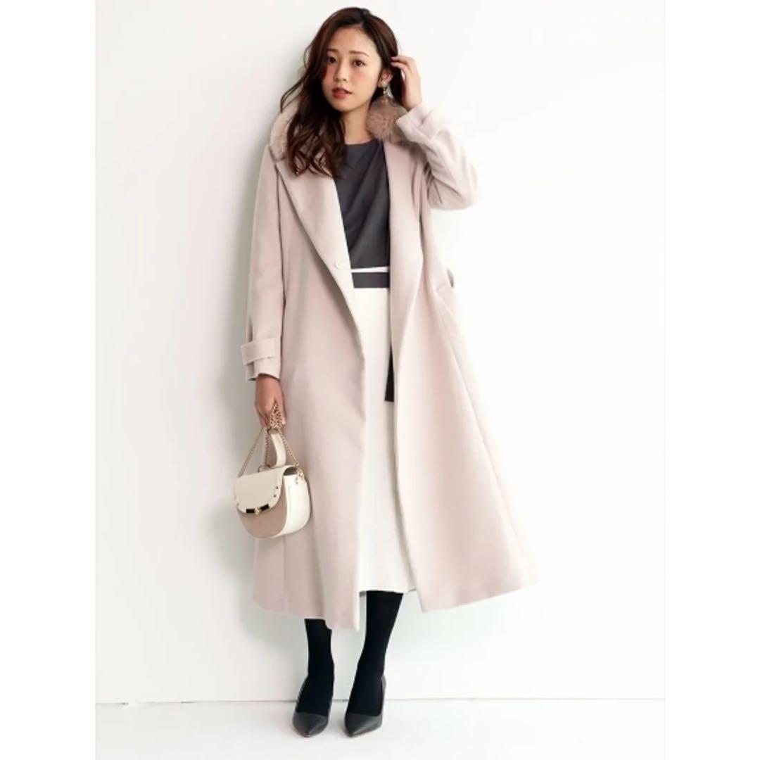 JUSGLITTY ファー付ベルテッドコート