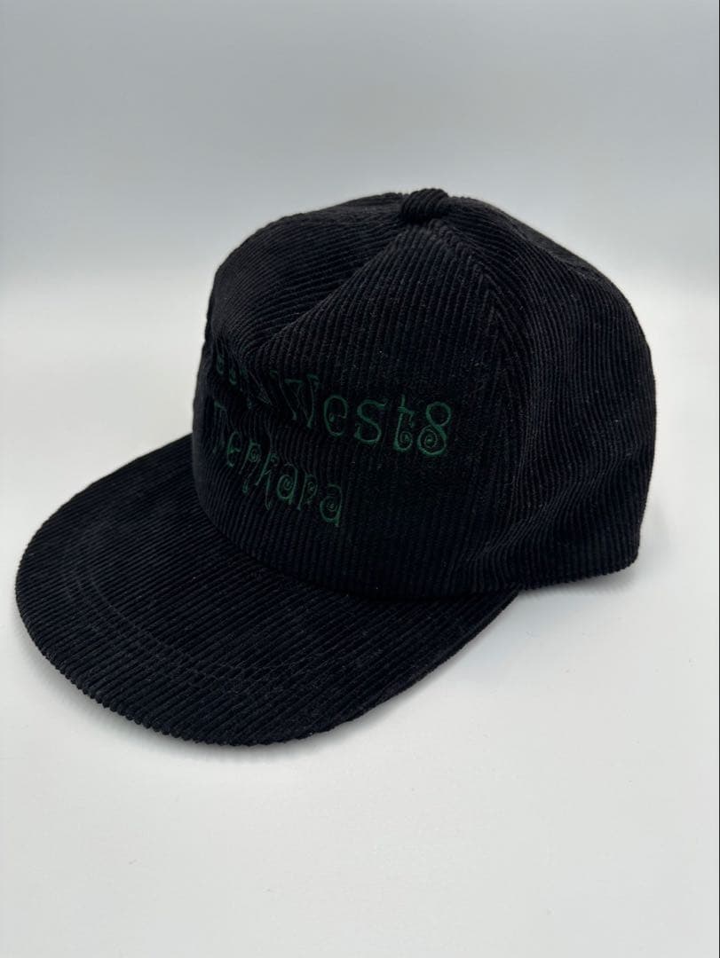 south2west8 コーデュロイロゴキャップ　黒に緑ロゴ