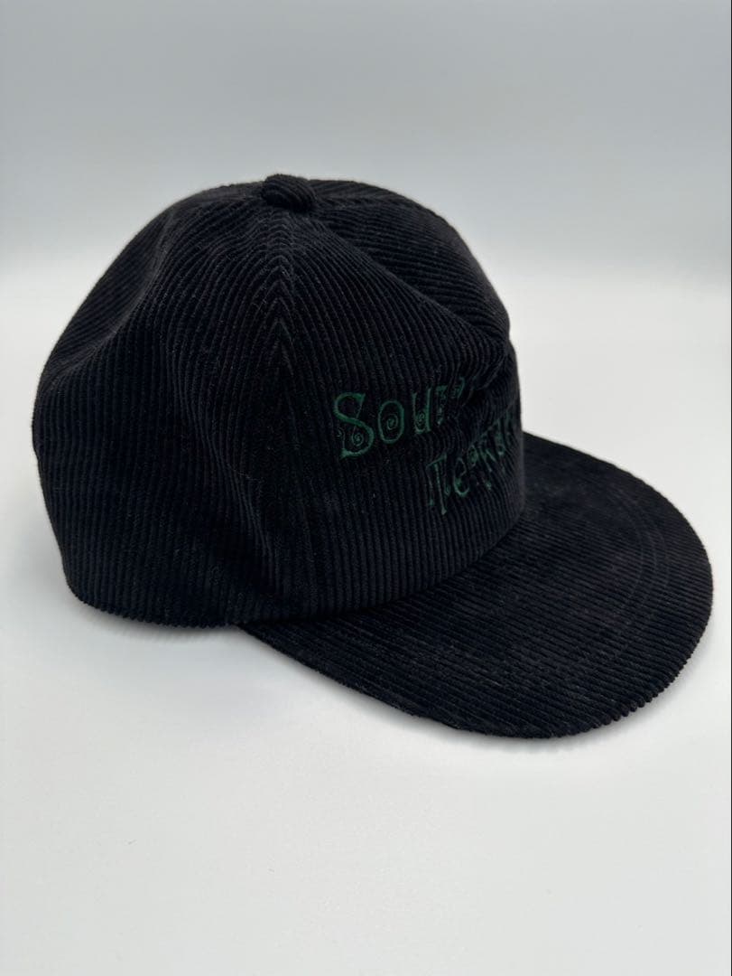 south2west8 コーデュロイロゴキャップ　黒に緑ロゴ