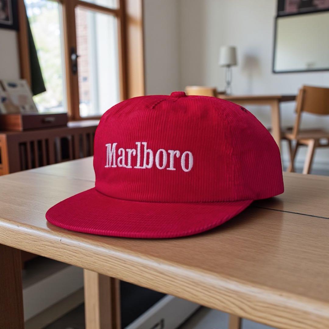 Marlboro マルボロ 赤 コーデュロイキャップCAP刺繍ロゴ アイレット