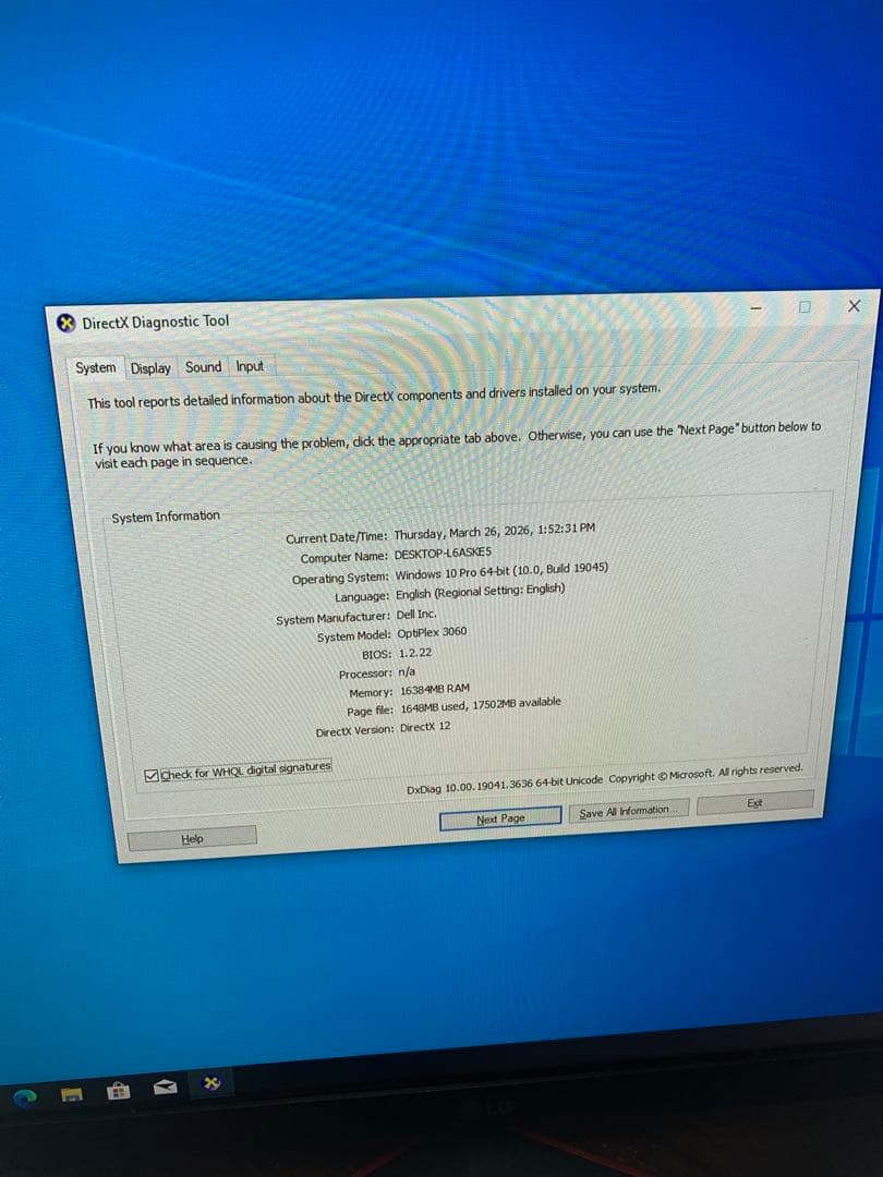 Windowsデスクトップ Dell OptiPlex 3060 / i7-8700 / RAM16GB