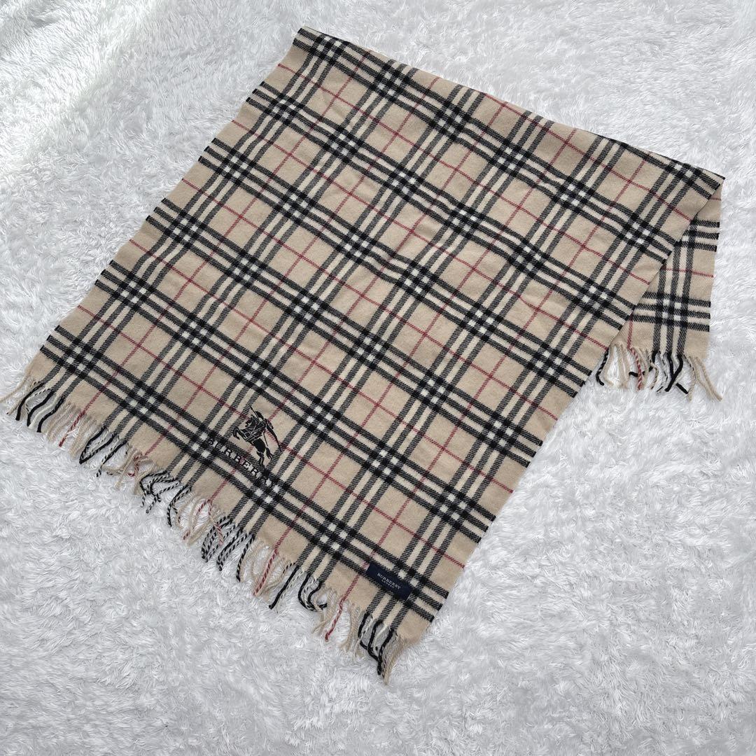 バーバリーロンドン　膝掛け　ストール　ノバチェック 毛 ビッグロゴ刺繍 ウール