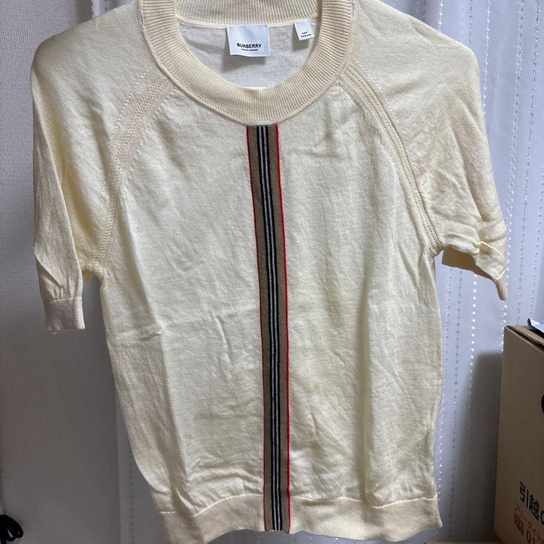クリーム色 ストライプ 半袖Tシャツ
