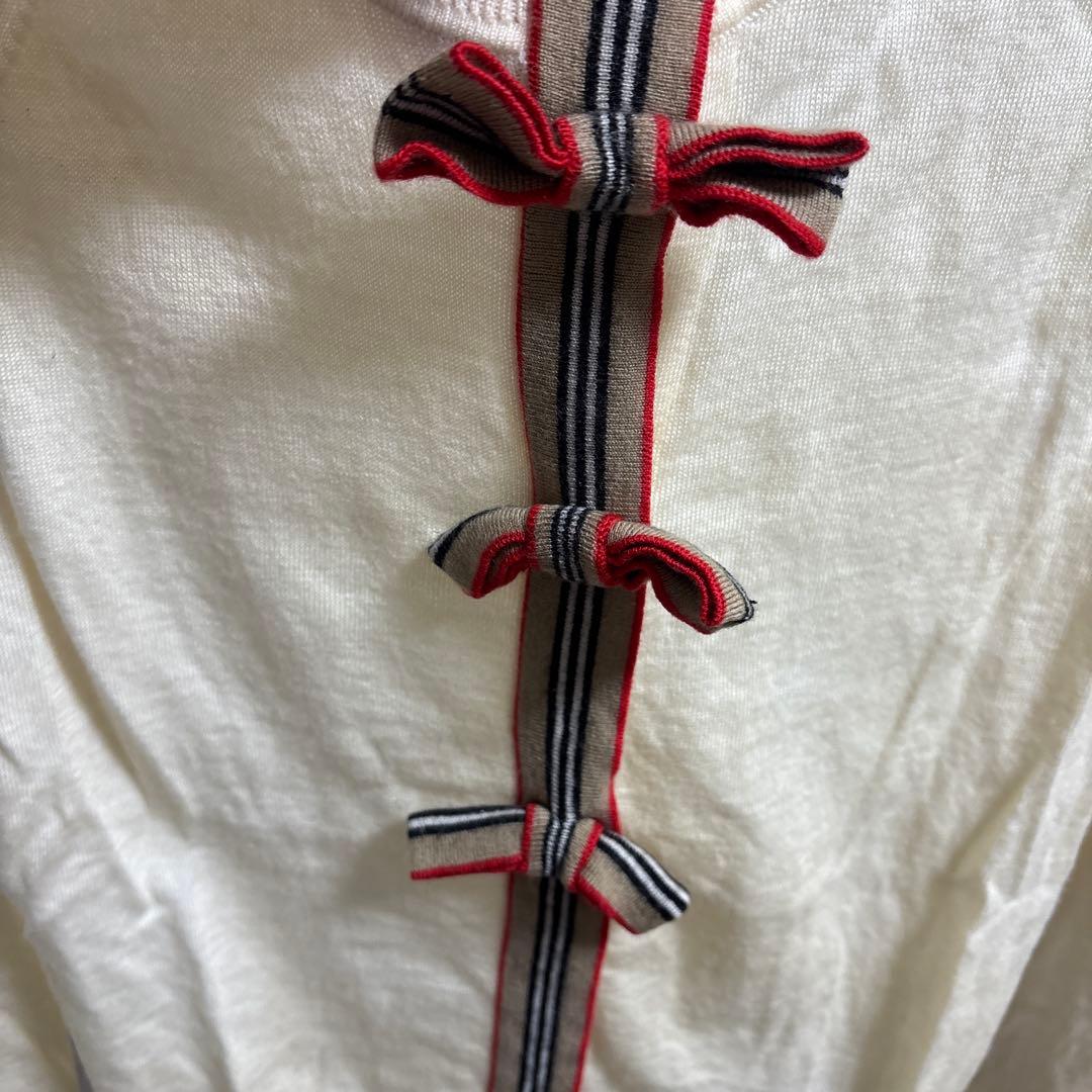 クリーム色 ストライプ 半袖Tシャツ