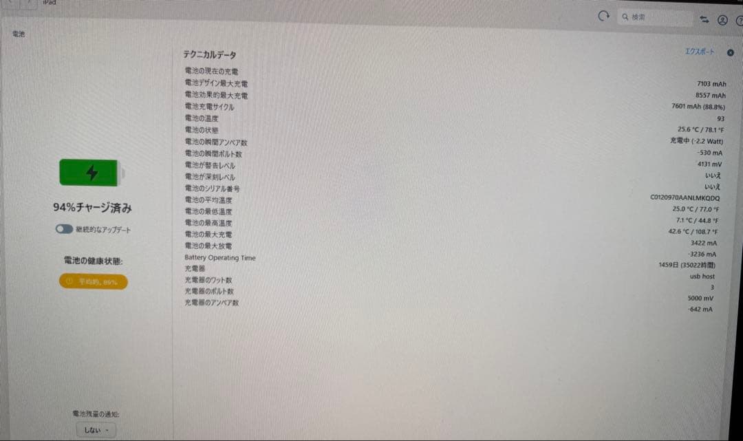 iPad 第9世代 64GB バッテリー容量:89%