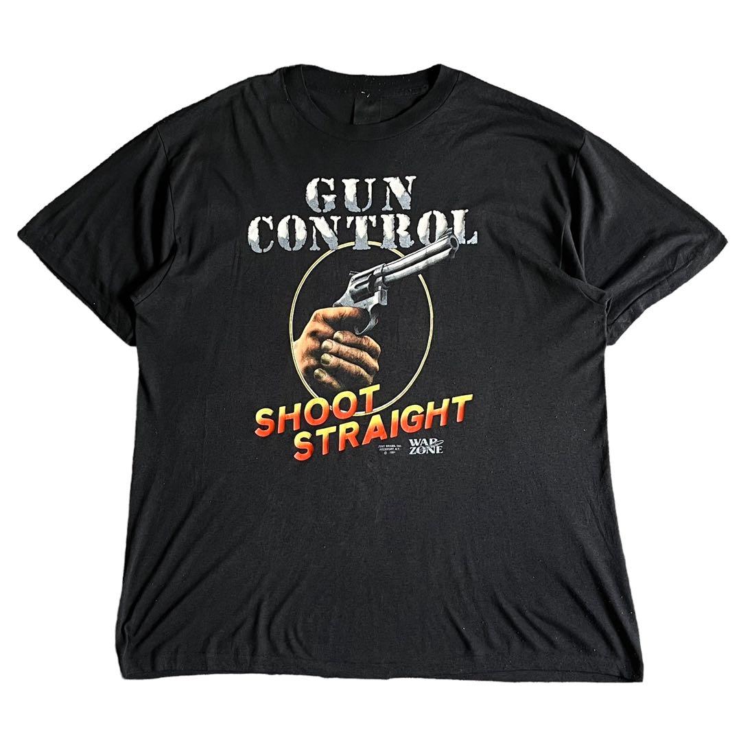 90s 3D emblem”GUN CONTROL”アートTシャツ ハーレー