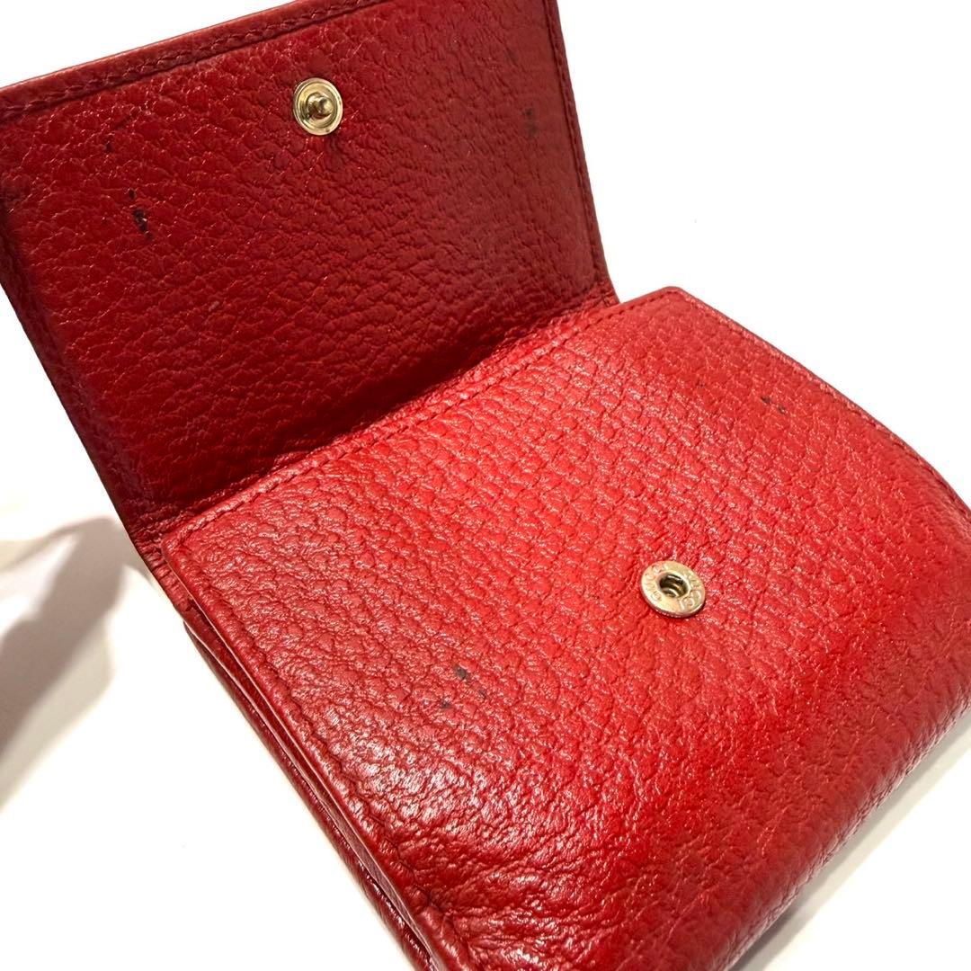 美品 グッチ　二つ折り　シェリーライン　インターロッキング 小銭入れ　金具 赤