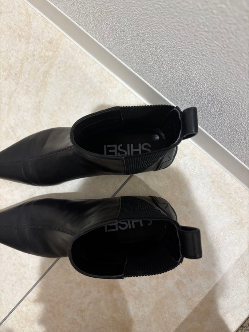 美品シーセイチゼルトゥアンクルブーツ36黒ブラックシセイSHISEI