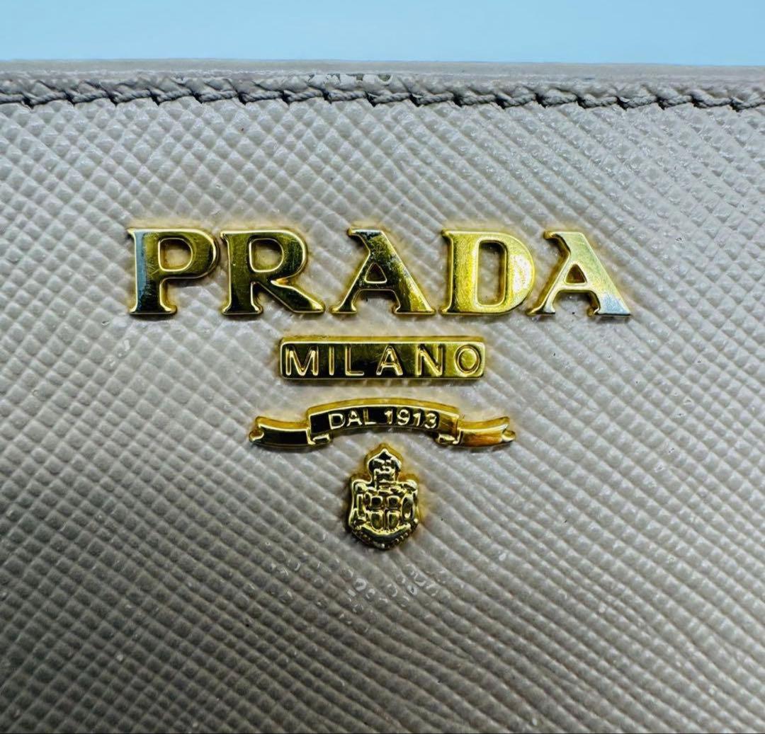 SSS級極美品★PRADA サフィアーノ レザー 1ML225 折財布 ベージュ