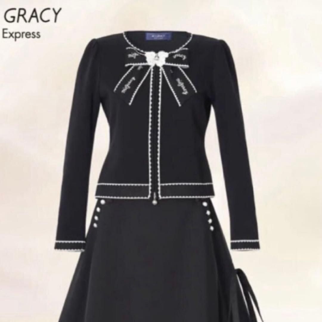 M'S GRACY お花 リボン ダブルジップ ニット カーディガン 黒 40