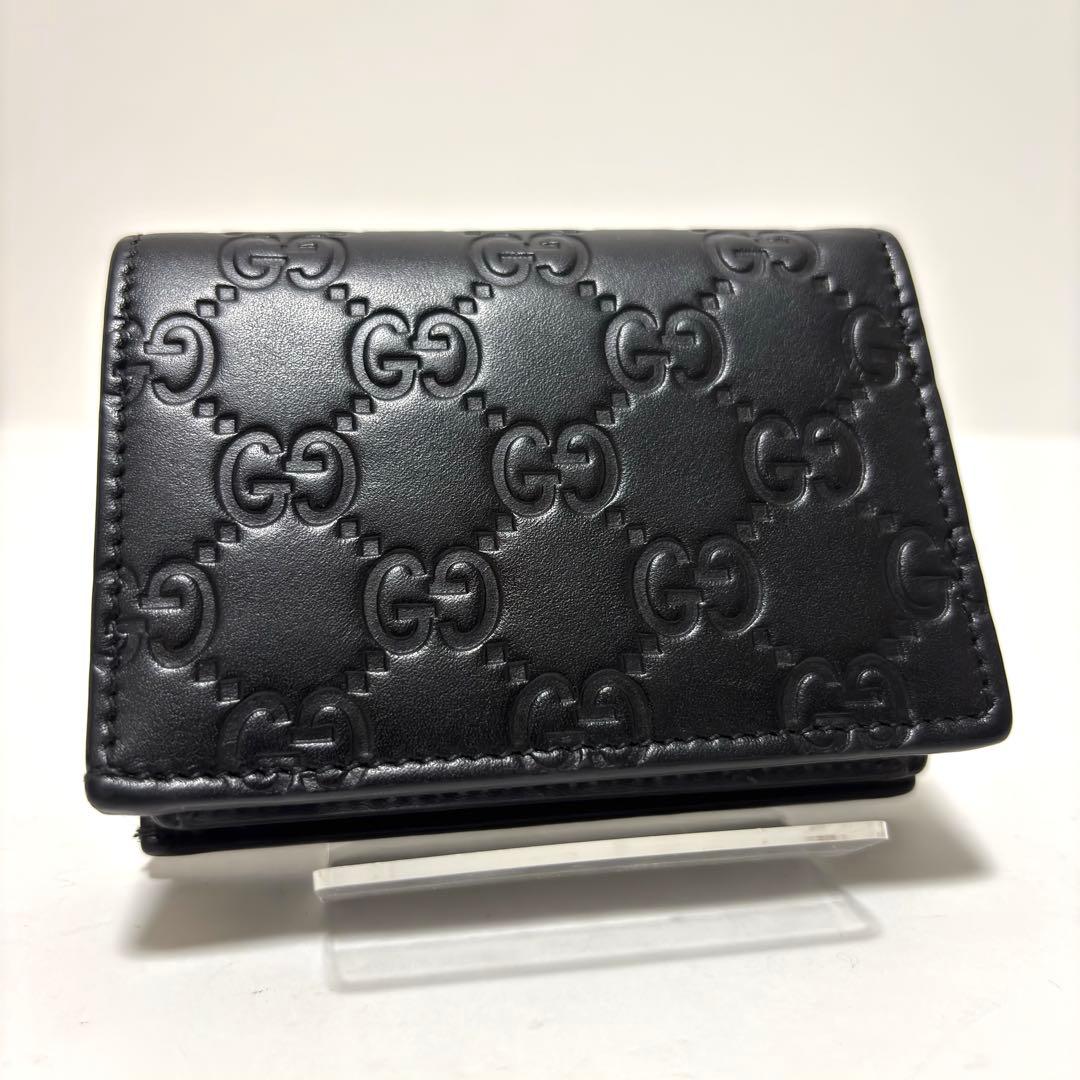 544✨美品✨グッチ 二つ折り財布 リネアキャット シマレザー ネコ ブラック