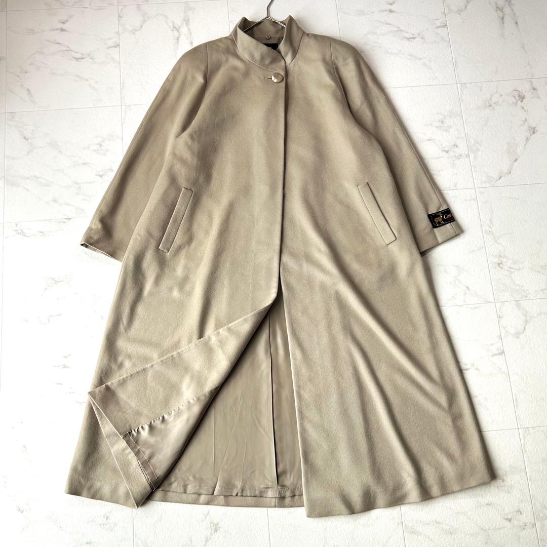 カシミヤ100%✨マキシ丈 ロングコート ヌートリア ベージュ 2way 13号