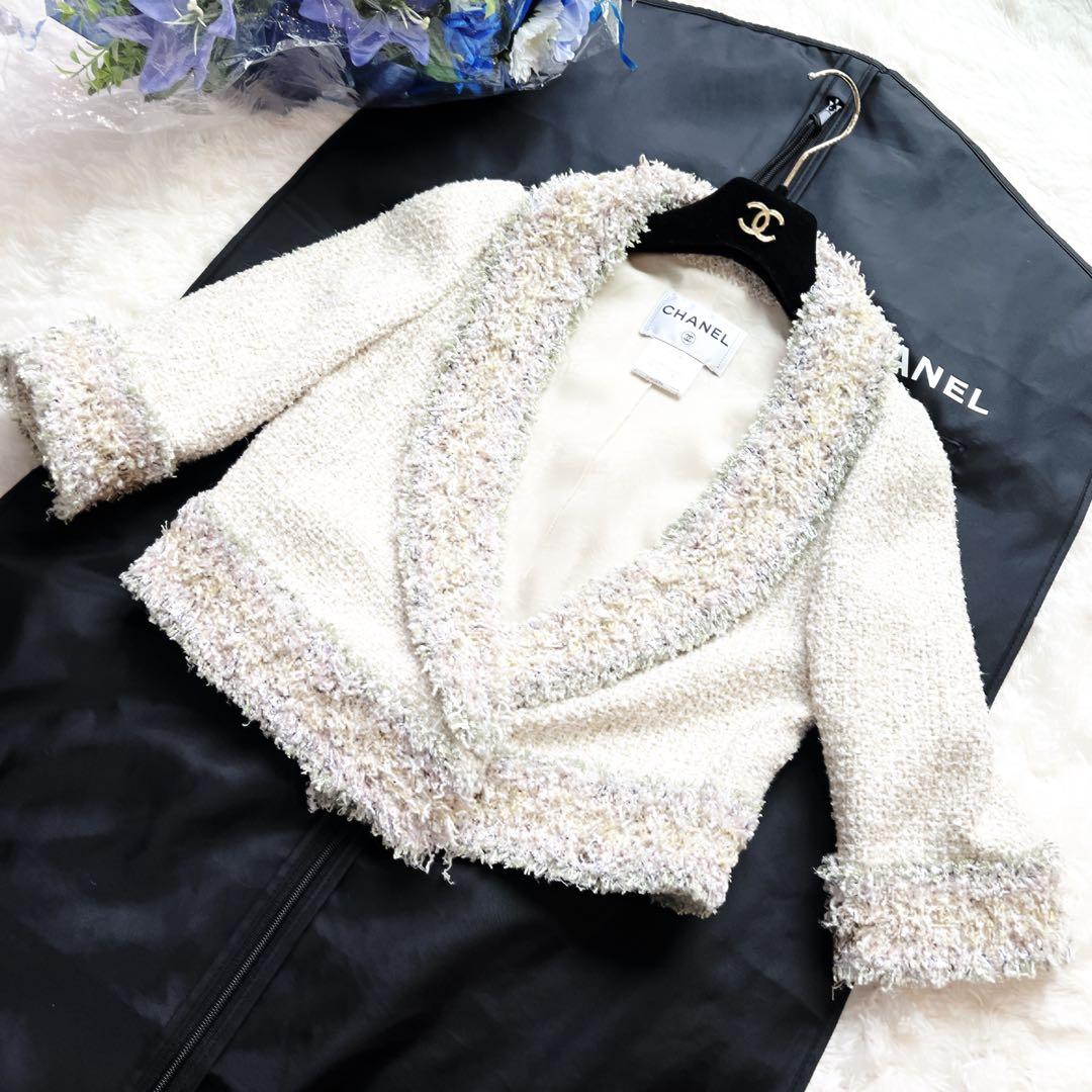 極美品　CHANEL シャネル　ファンタジー　ツイード　ジャケット　レインボー
