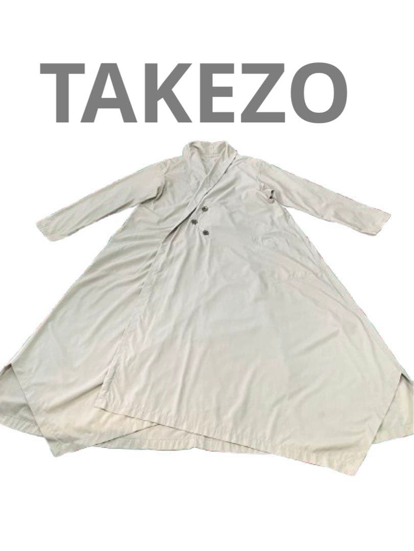 TAKEZO ロングコートライトグレー 洗練デザイン 薄手 Fスプリングコート