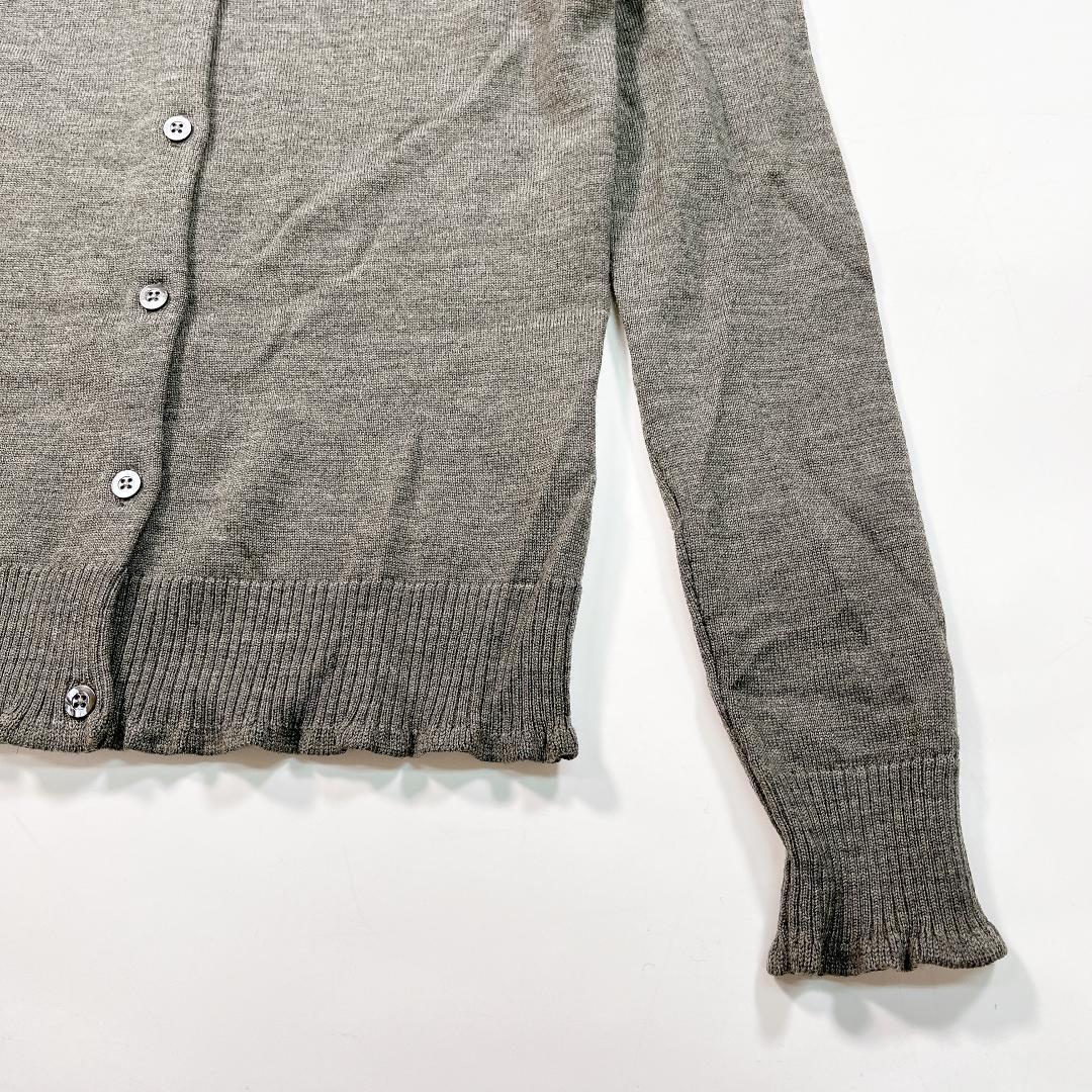 ラルフローレン 薄手ウール カーディガン グレー L ポニー刺繍 フリル