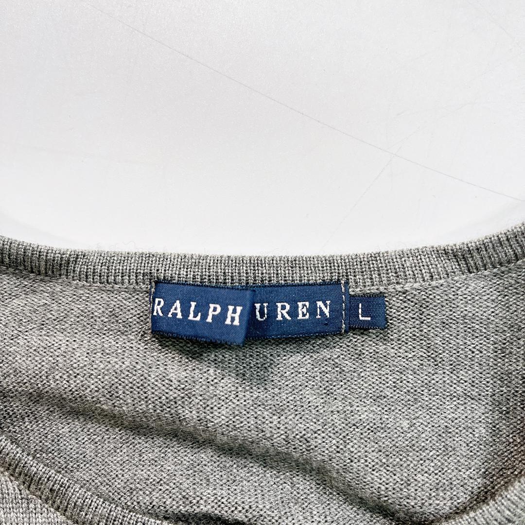 ラルフローレン 薄手ウール カーディガン グレー L ポニー刺繍 フリル