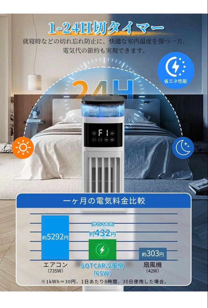 冷風扇風機 加湿機能 雰囲気タイト 強力冷風 スポットクーラー 4L大容量