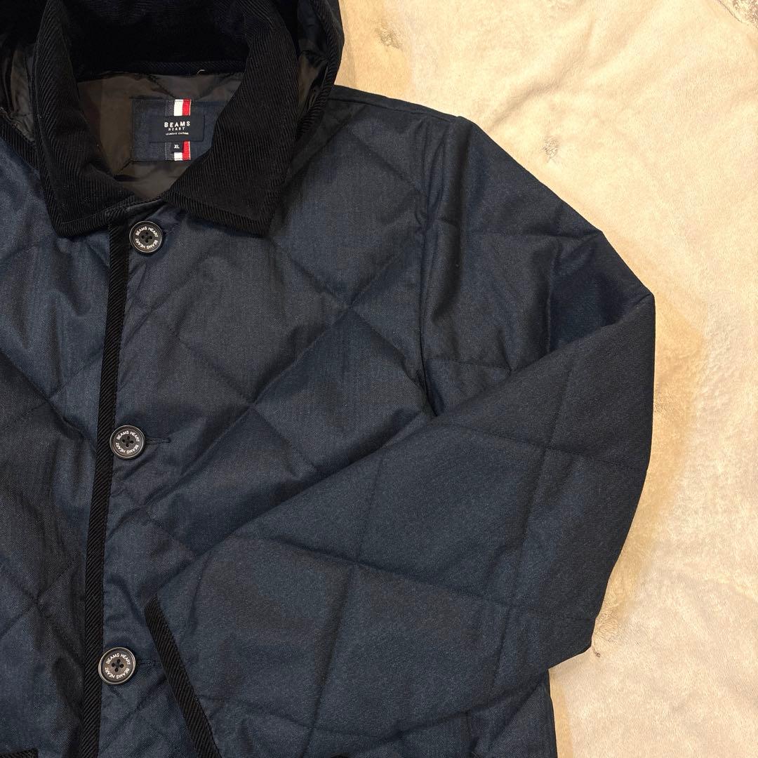 【美品】BEAMS HEART キルティングコートフード付き　ネイビ ー　XL