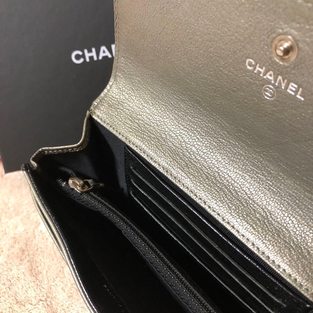 CHANEL シャネル　ビコローレ　二つ折り財布　ココマーク　シャンパンシルバー
