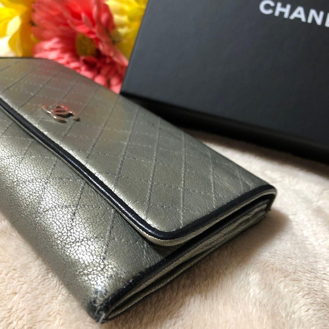 CHANEL シャネル　ビコローレ　二つ折り財布　ココマーク　シャンパンシルバー