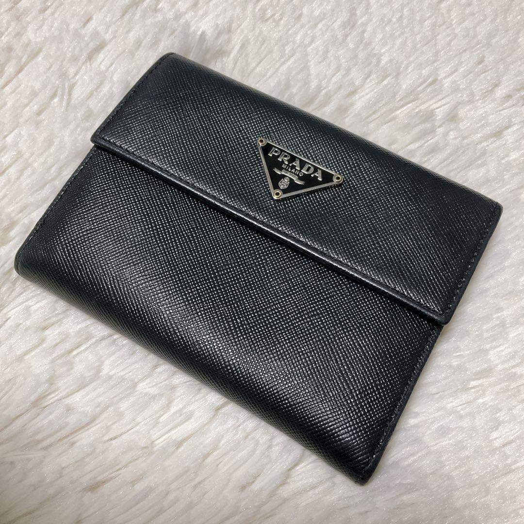 ♡美品♡PRADA プラダ 二つ折り財布 サフィアーノレザー 三角ロゴ ブラック