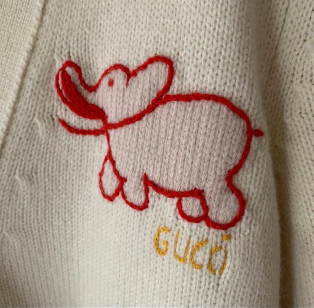 GUCCI ロングカーディガン　ニット　オフホワイト　刺繍　グッチ