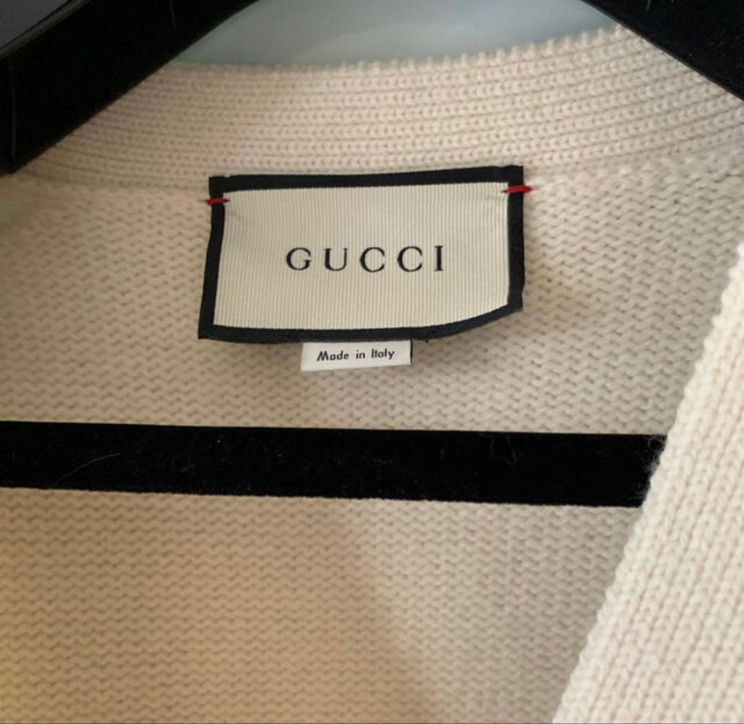 GUCCI ロングカーディガン　ニット　オフホワイト　刺繍　グッチ