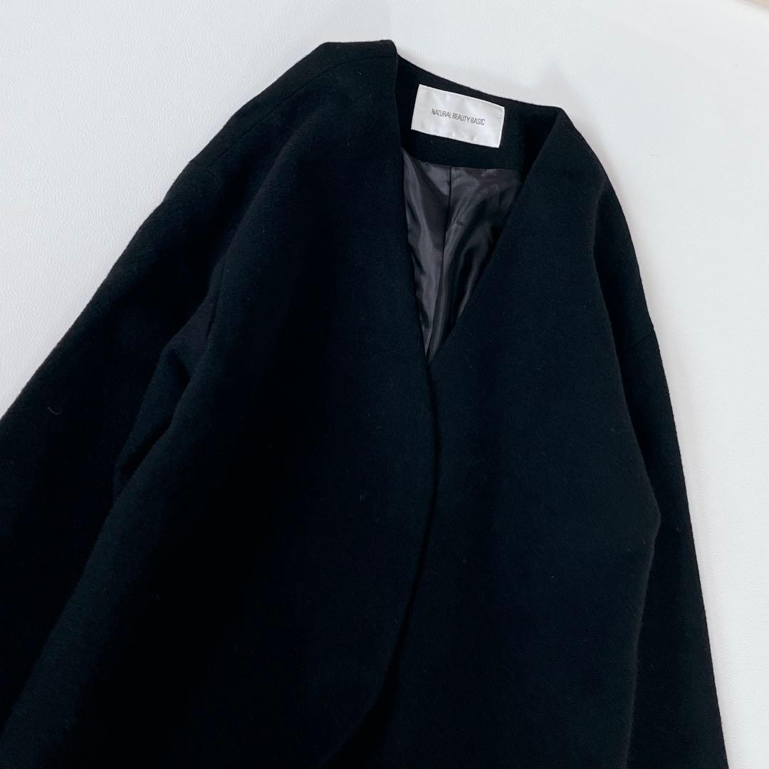 美品✨ナチュラルビューティベーシック　カシミヤ　アンゴラ　ノーカラーコート