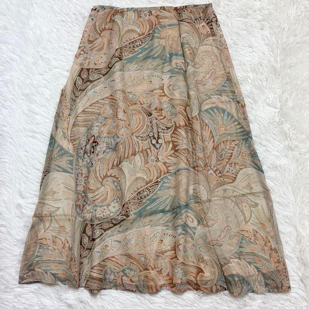 SCAPA スキャパ　サイズ44 ペイズリー柄　シルクロングスカート　絹