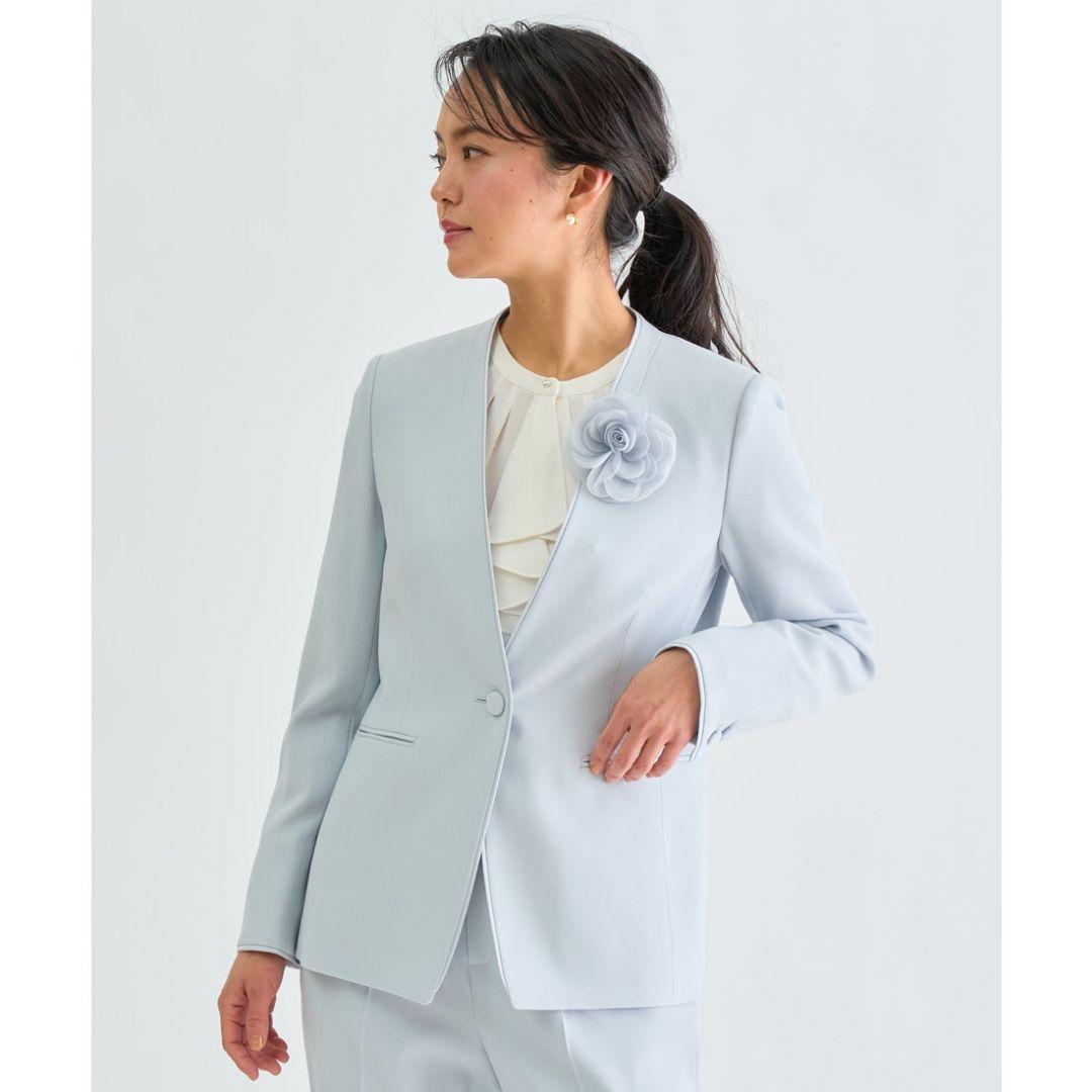 [美品]ANAYI トリアセジョーゼットノーカラージャケット