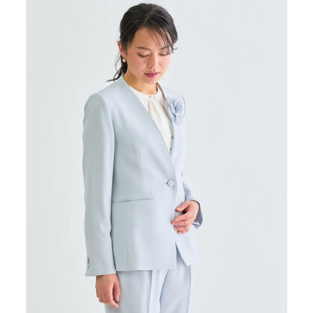[美品]ANAYI トリアセジョーゼットノーカラージャケット