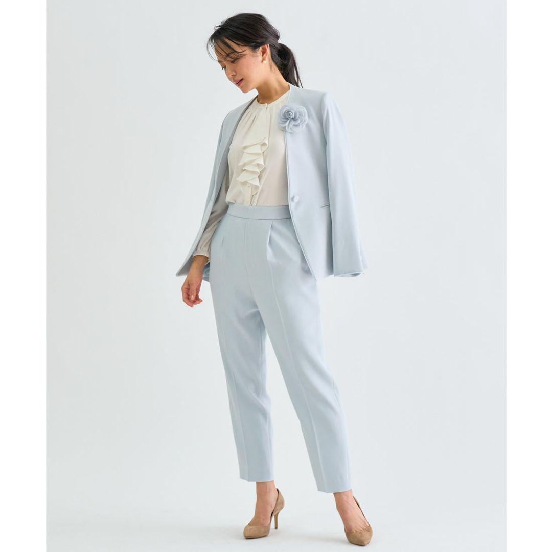 [美品]ANAYI トリアセジョーゼットノーカラージャケット