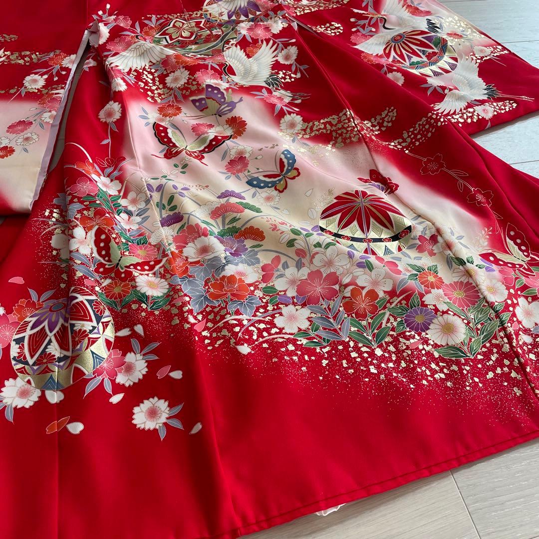 お宮参り 産着 祝い着 赤 花 鞠 鶴 女の子