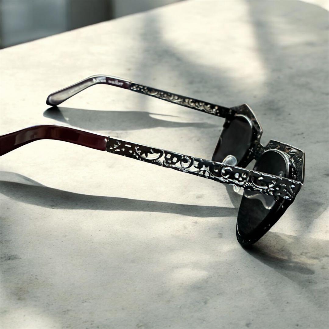 【KAREN WALKER】美品　レース模様 キャットアイサングラス　ブラック