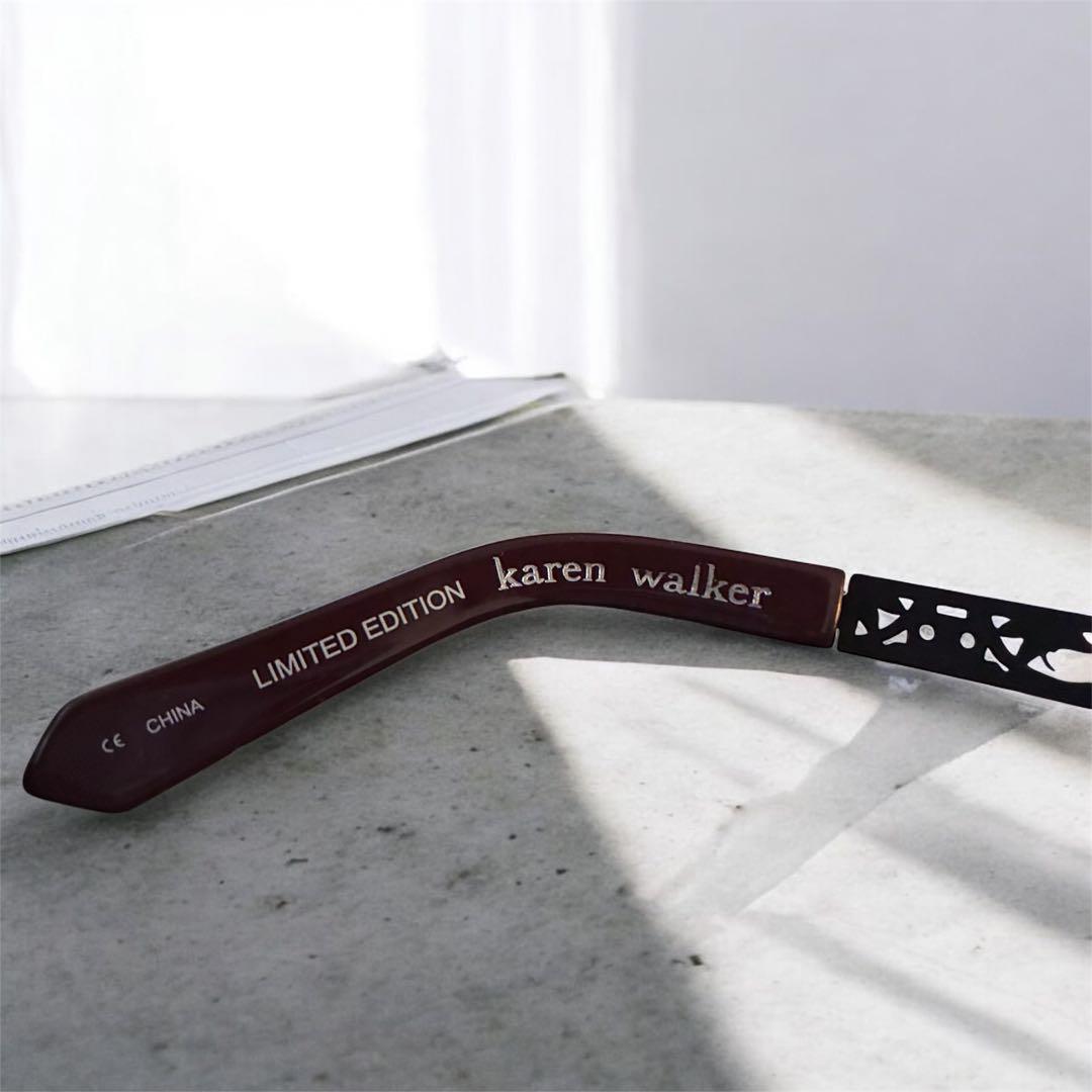 【KAREN WALKER】美品　レース模様 キャットアイサングラス　ブラック